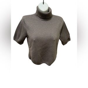 Talbots Petites Wool Blend Cropped Sweater Sz MP Short Sleeve Sparkly Turtleneck